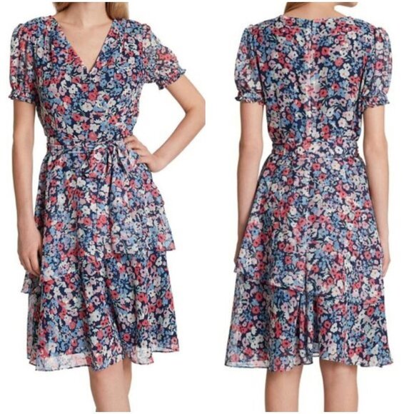 NWT Tahari Arthur S. Levine Floral Wrap Dress $148 - Picture 1 of 16